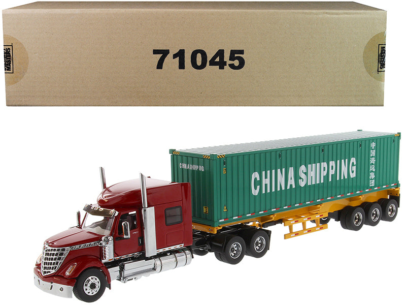 International LoneStar Sleeper Cab Red with Skeleton Trailer and 40\'