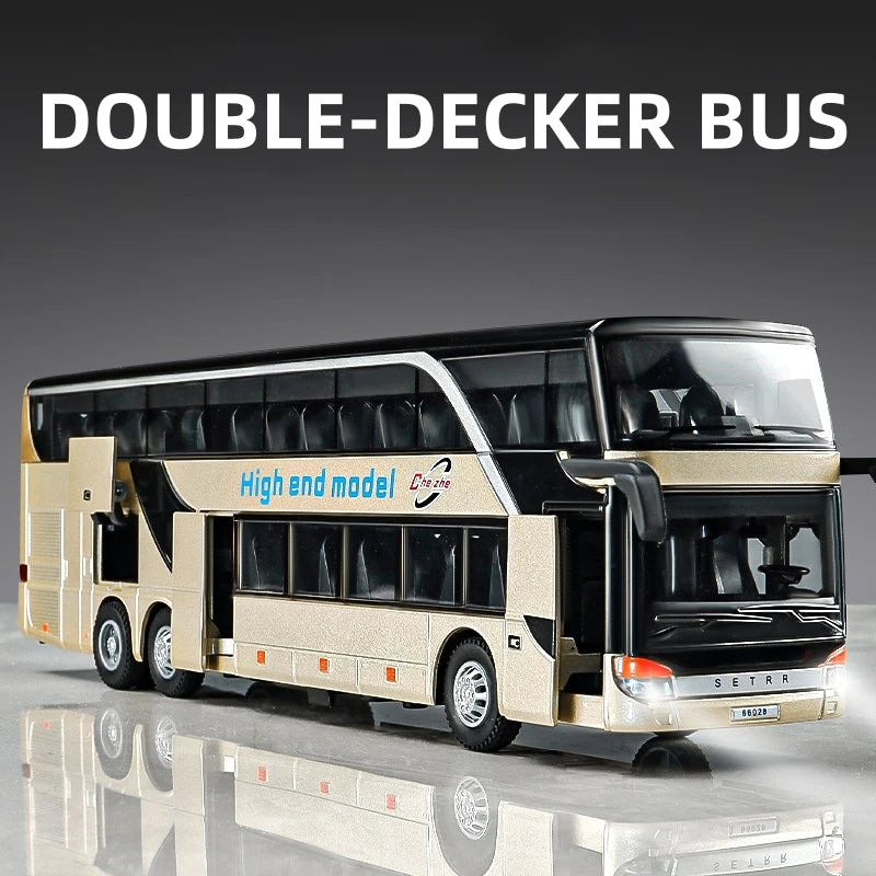 Business Class Long Distance Double Decker Bus Diecast Model - Sound & Light Effects