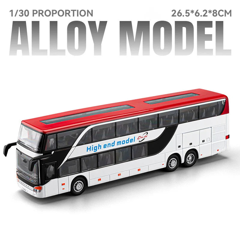 Business Class Long Distance Double Decker Bus Diecast Model - Sound & Light Effects