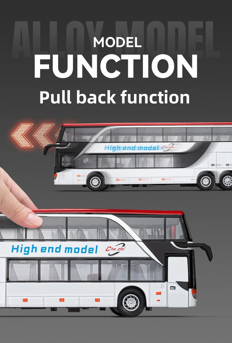 Business Class Long Distance Double Decker Bus Diecast Model - Sound & Light Effects