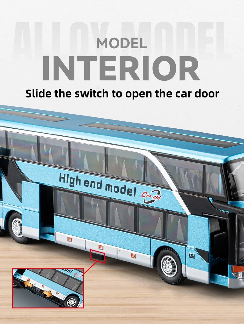 Business Class Long Distance Double Decker Bus Diecast Model - Sound & Light Effects