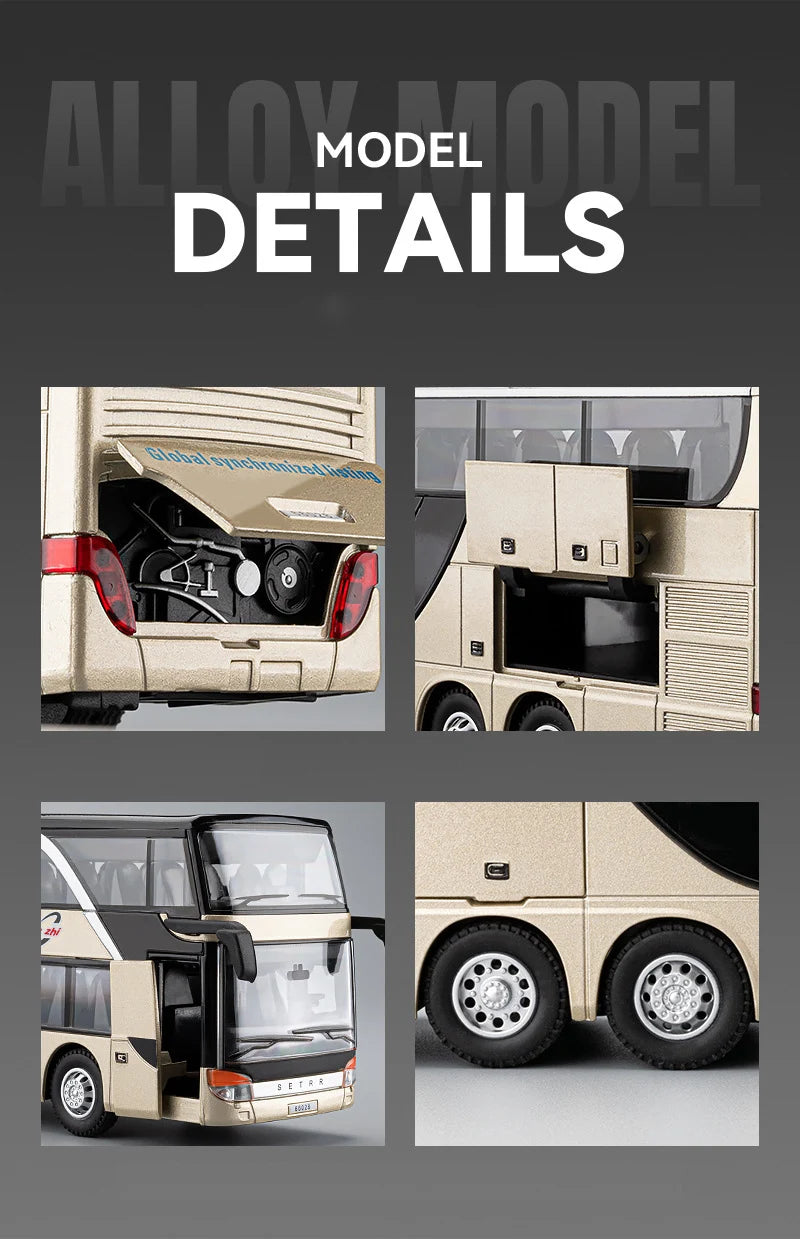 Business Class Long Distance Double Decker Bus Diecast Model - Sound & Light Effects