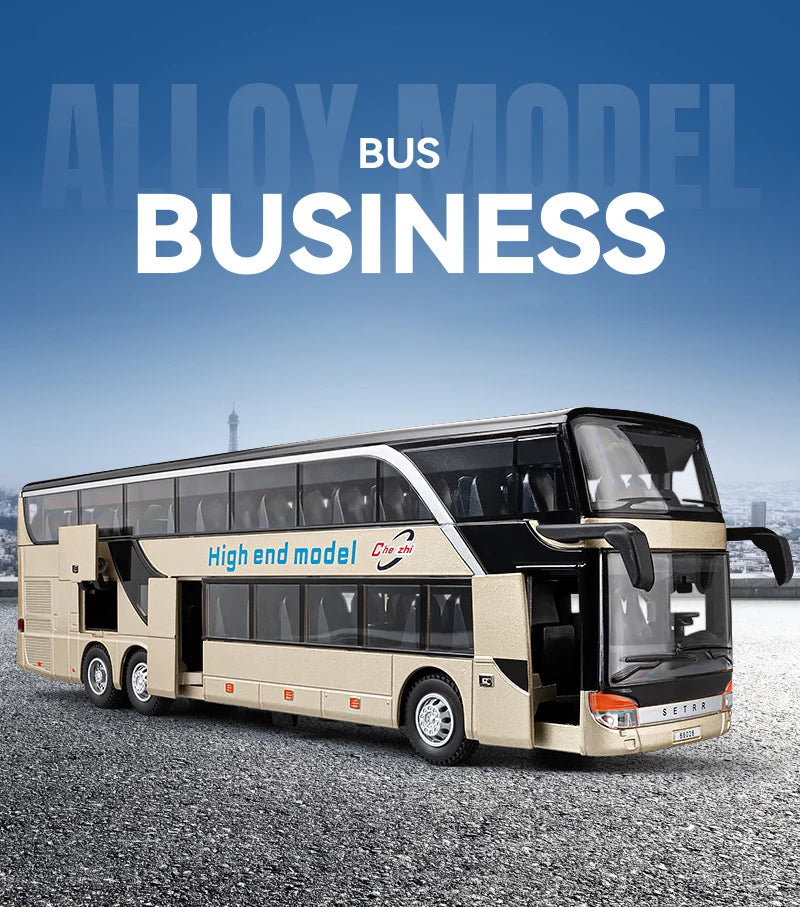 Business Class Long Distance Double Decker Bus Diecast Model - Sound & Light Effects
