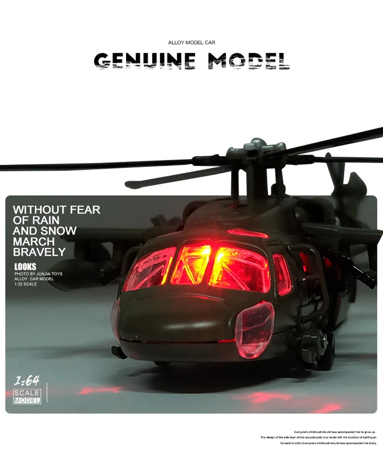 Sikorsky UH-60 Black Hawk Helicopter Diecast Collectible Model Sound & Light Effects