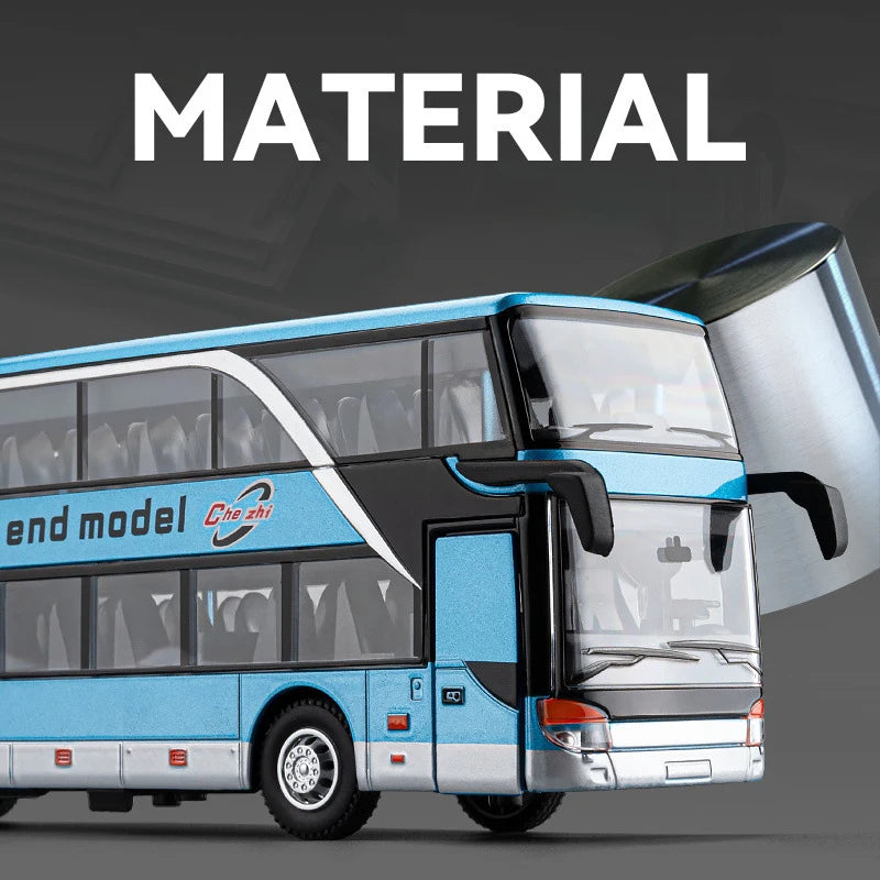 Business Class Long Distance Double Decker Bus Diecast Model - Sound & Light Effects