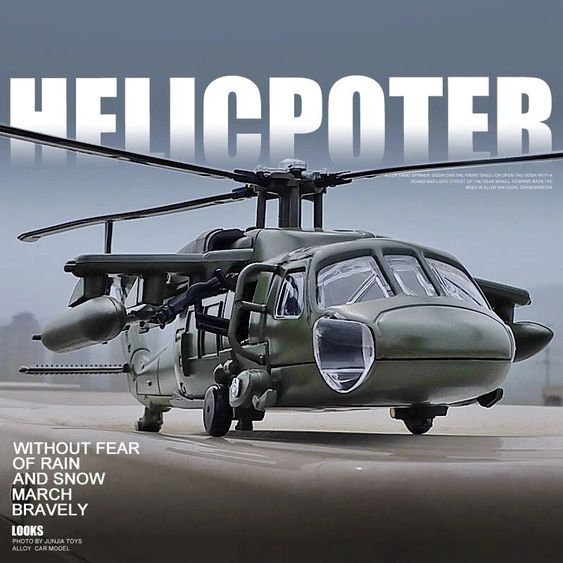 Sikorsky UH-60 Black Hawk Helicopter Diecast Collectible Model Sound & Light Effects