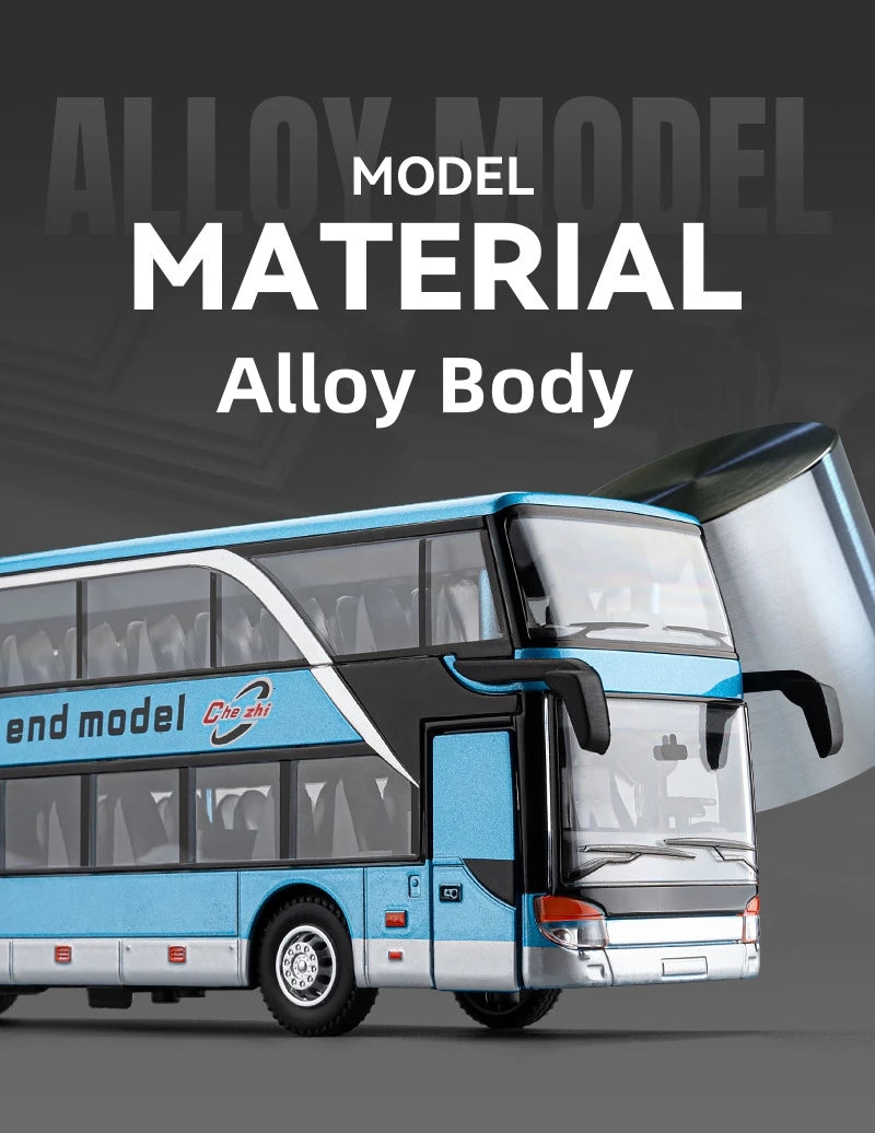 Business Class Long Distance Double Decker Bus Diecast Model - Sound & Light Effects
