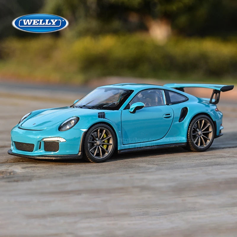 WELLY 1:24 Porsche 911 GT3 RS Blue Car Alloy Car Model Simulation Car Decoration Collection Gift Toy Die Casting Model Boy Toy
