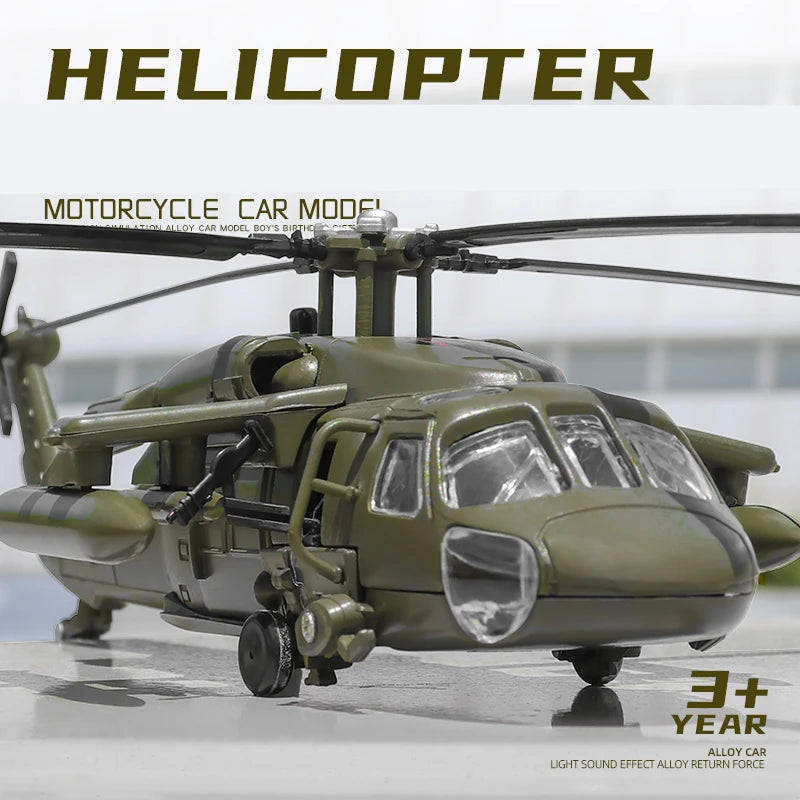 Sikorsky UH-60 Black Hawk Helicopter Diecast Collectible Model Sound & Light Effects