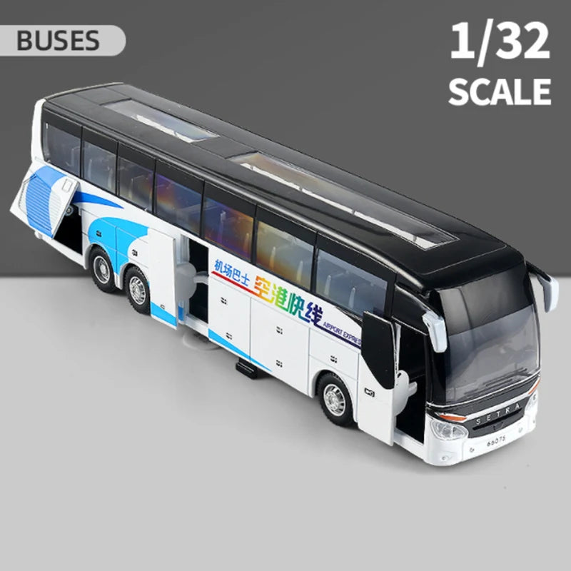 Electric Tourist Toy Traffic Bus Alloy Car Model Diecasts Simulation Metal Toy Business Bus Model Sound and Light Childrens Gift