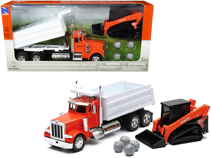 Peterbilt Dump Truck \Kubota\" Orange and White with Kubota SVL95-2s