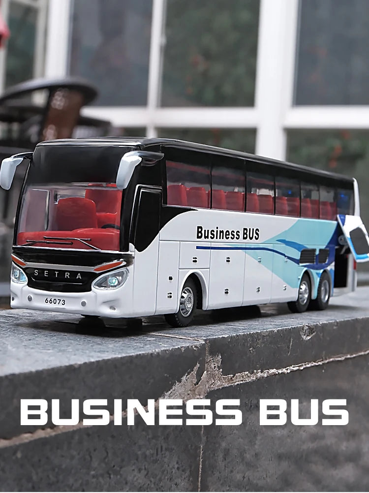 Electric Tourist Toy Traffic Bus Alloy Car Model Diecasts Simulation Metal Toy Business Bus Model Sound and Light Childrens Gift