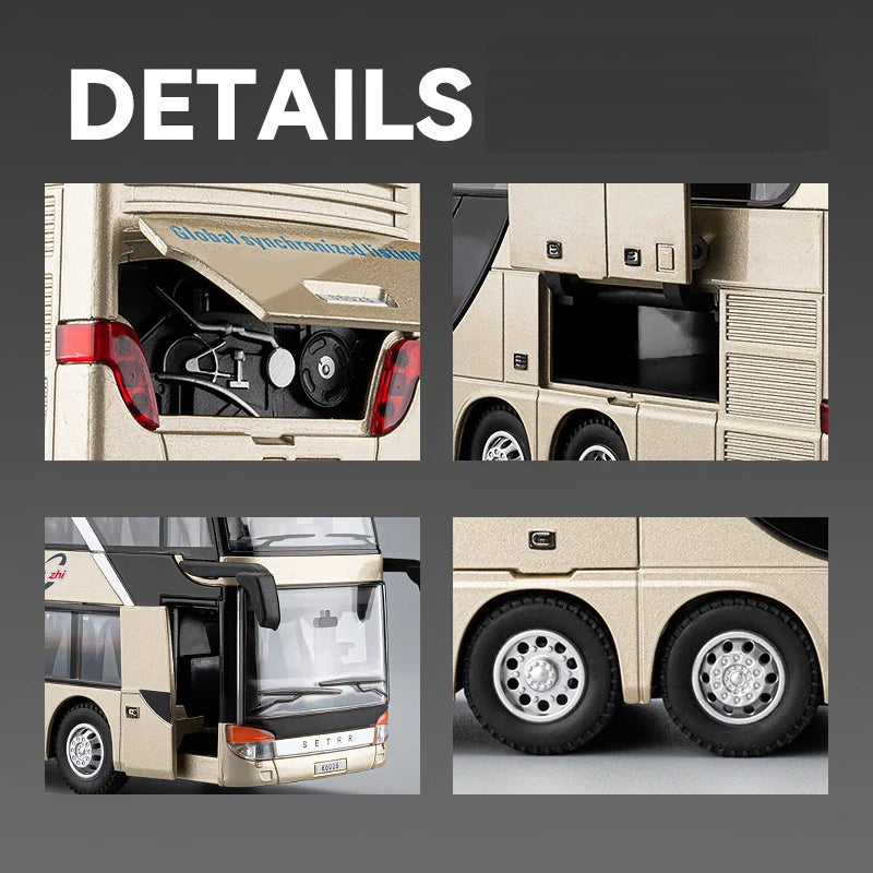 Business Class Long Distance Double Decker Bus Diecast Model - Sound & Light Effects