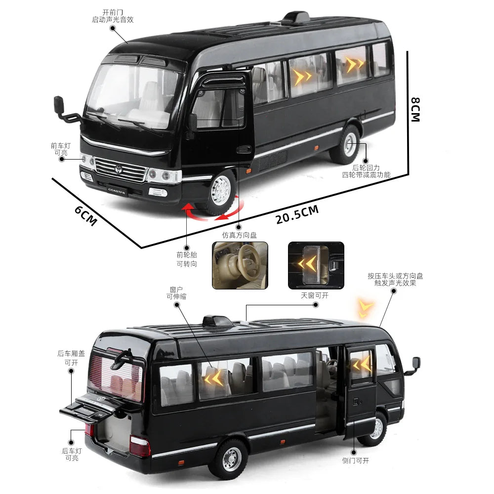 Toyota Coaster Mini Bus Diecast Model Vehicle - Sound & Light Efects