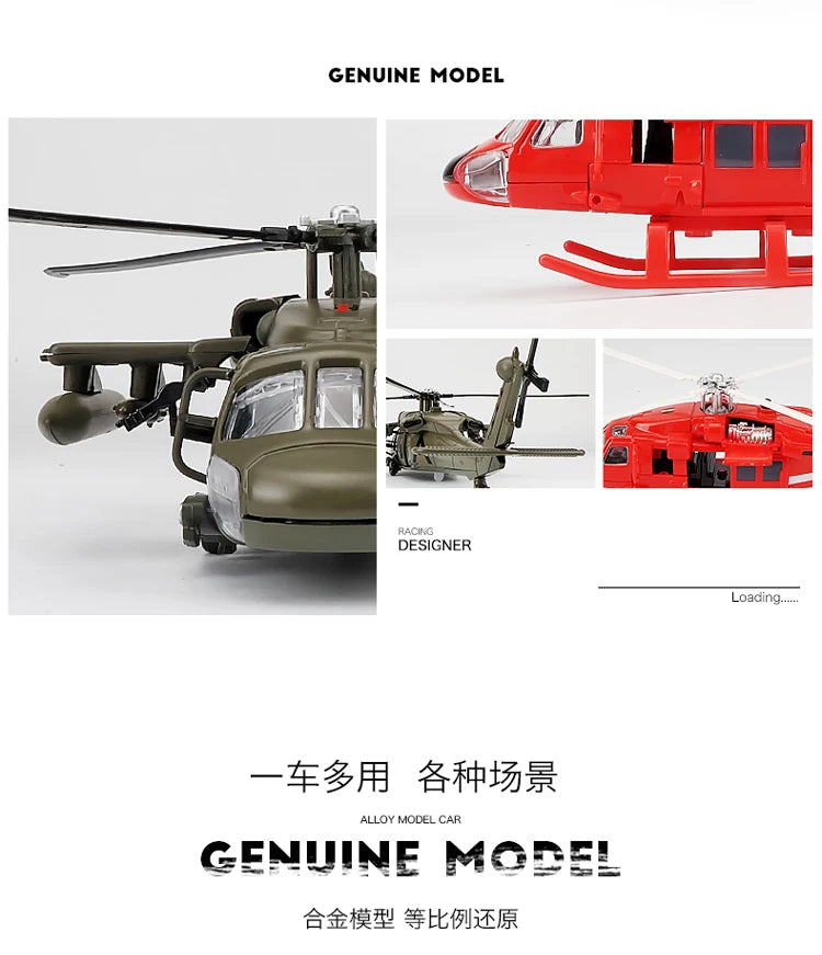 Sikorsky UH-60 Black Hawk Helicopter Diecast Collectible Model Sound & Light Effects