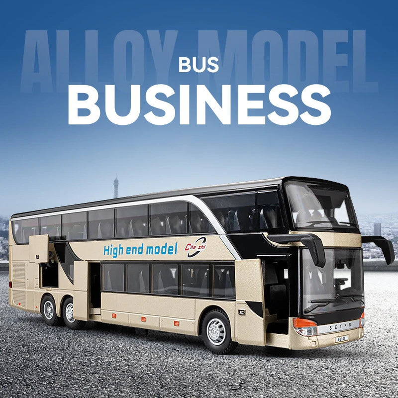 Business Class Long Distance Double Decker Bus Diecast Model - Sound & Light Effects