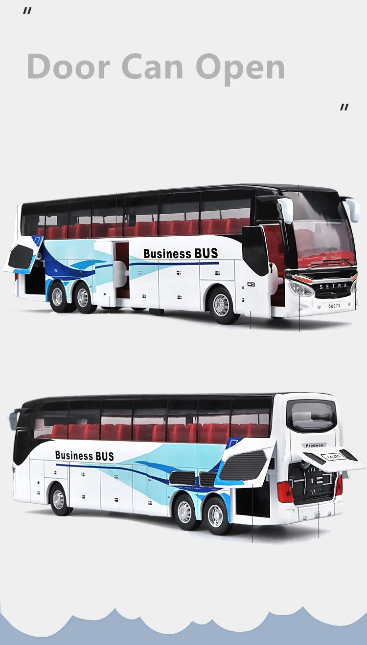 Electric Tourist Toy Traffic Bus Alloy Car Model Diecasts Simulation Metal Toy Business Bus Model Sound and Light Childrens Gift