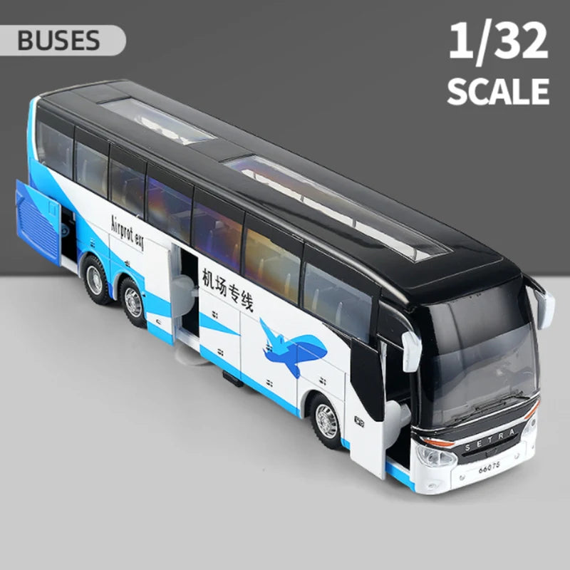 Electric Tourist Toy Traffic Bus Alloy Car Model Diecasts Simulation Metal Toy Business Bus Model Sound and Light Childrens Gift