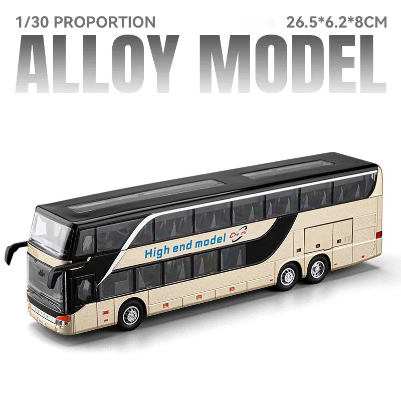 Business Class Long Distance Double Decker Bus Diecast Model - Sound & Light Effects