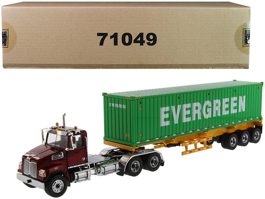 Western Star 4700 SB Tandem Truck Tractor Metallic Red with Skeleton