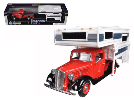 1937 Ford Pickup Truck Red with Camper Shell 1/24 Diecast Model Car