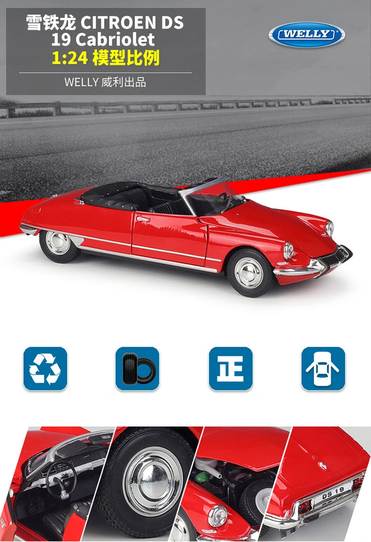 WELLY 1:24 Citroen DS19 Cabriolet Alloy Car Diecasts & Toy Vehicles Car Model Miniature Scale Model Car Toy For Children