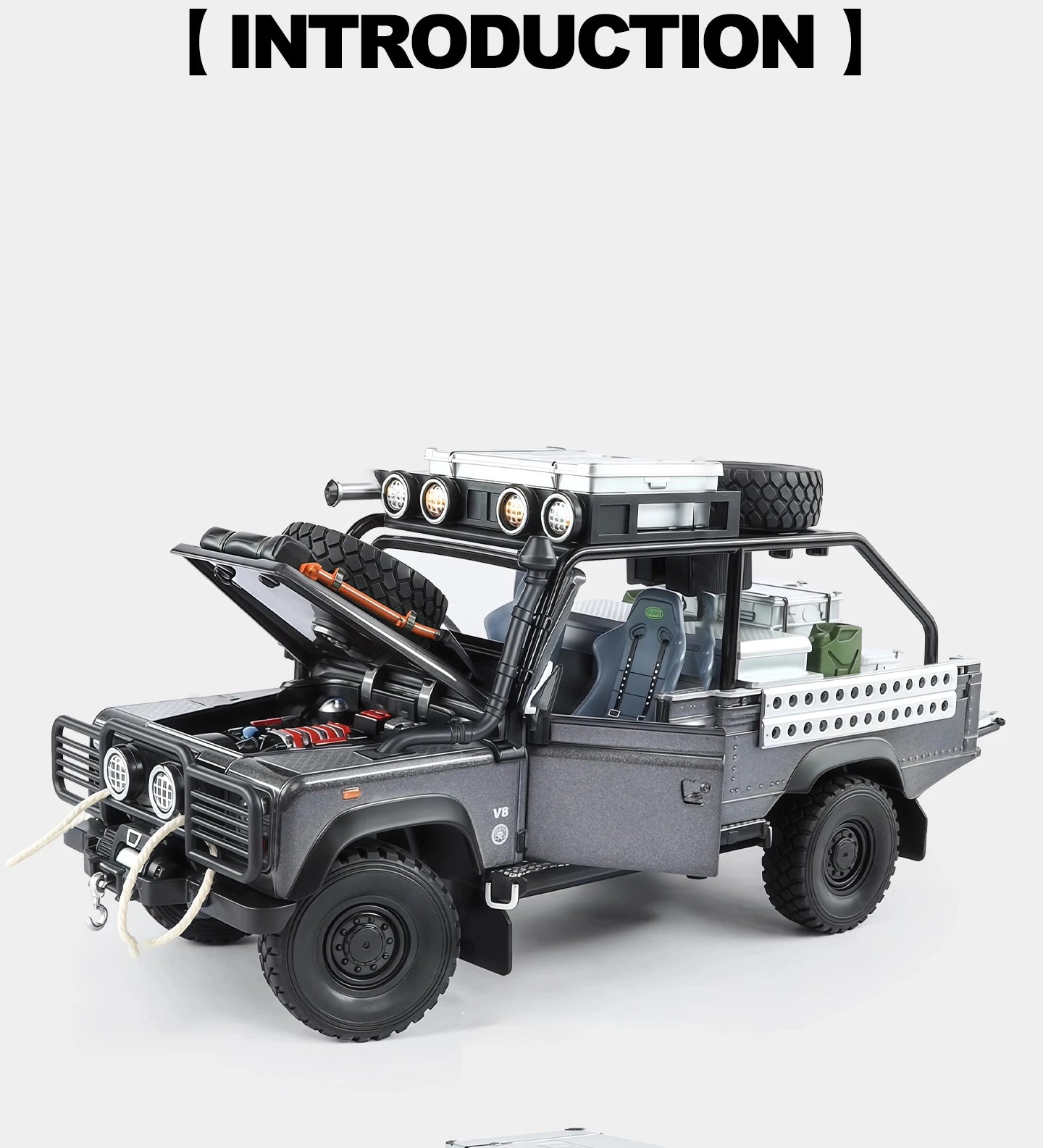 1:24 Land Rover Defender 110 SUV Diecast Model Car with Sound, Lights & Pull Back Action