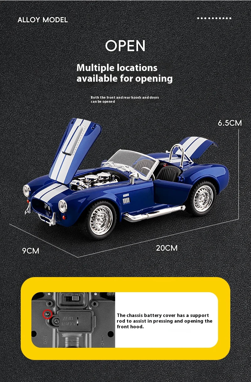 CCA 1965 Shelby Cobra Convertible Roadster 1:24 Diecast Model Car with Sound, Lights & Pull-Back Action
