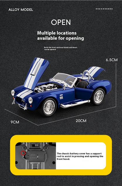 CCA 1965 Shelby Cobra Convertible Roadster 1:24 Diecast Model Car with Sound, Lights & Pull-Back Action