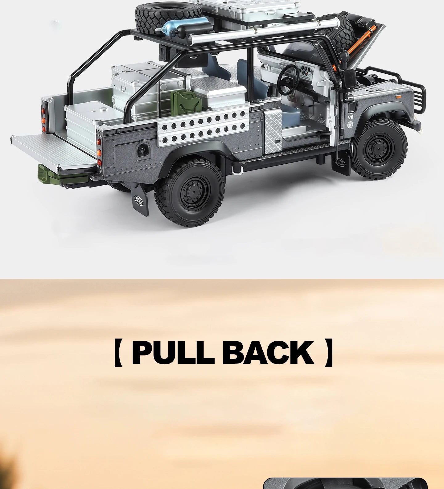 1:24 Land Rover Defender 110 SUV Diecast Model Car with Sound, Lights & Pull Back Action