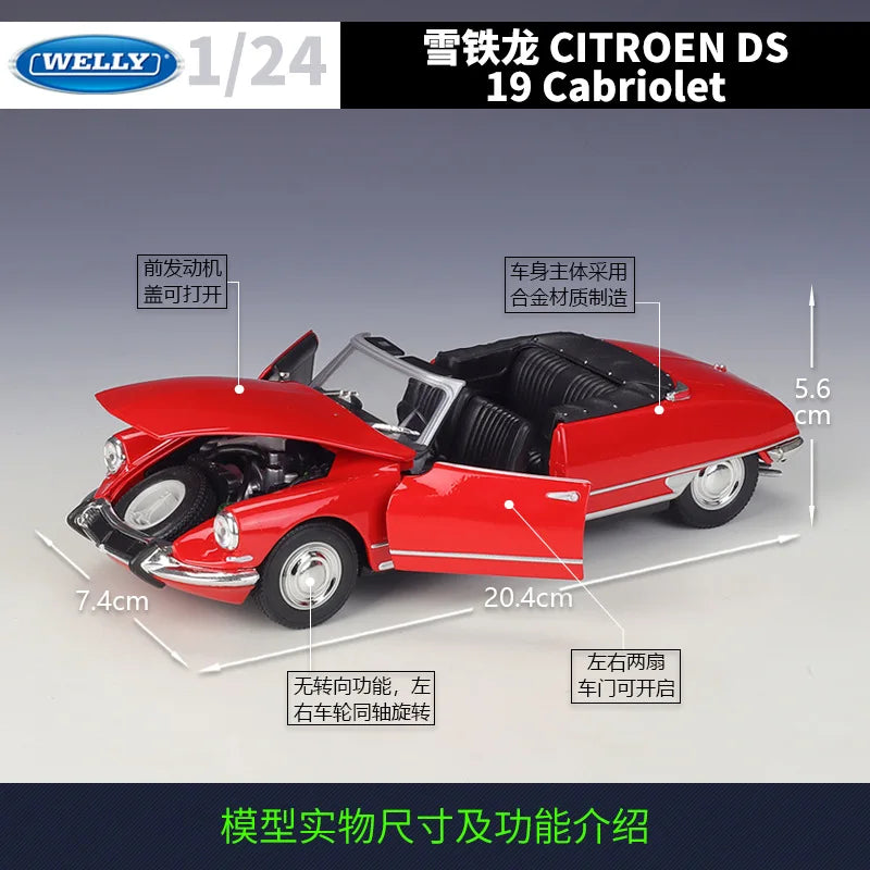 WELLY 1:24 Citroen DS19 Cabriolet Alloy Car Diecasts & Toy Vehicles Car Model Miniature Scale Model Car Toy For Children
