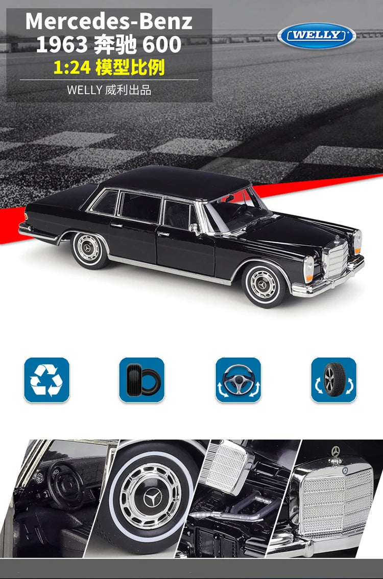 WELLY 1:24 Mercedes Benz 600 Alloy Car Diecasts & Toy Vehicles Car Model Miniature Scale Model Car Toy For Children