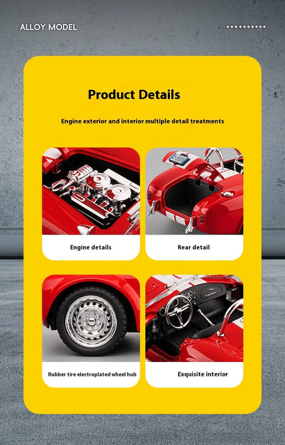 CCA 1965 Shelby Cobra Convertible Roadster 1:24 Diecast Model Car with Sound, Lights & Pull-Back Action