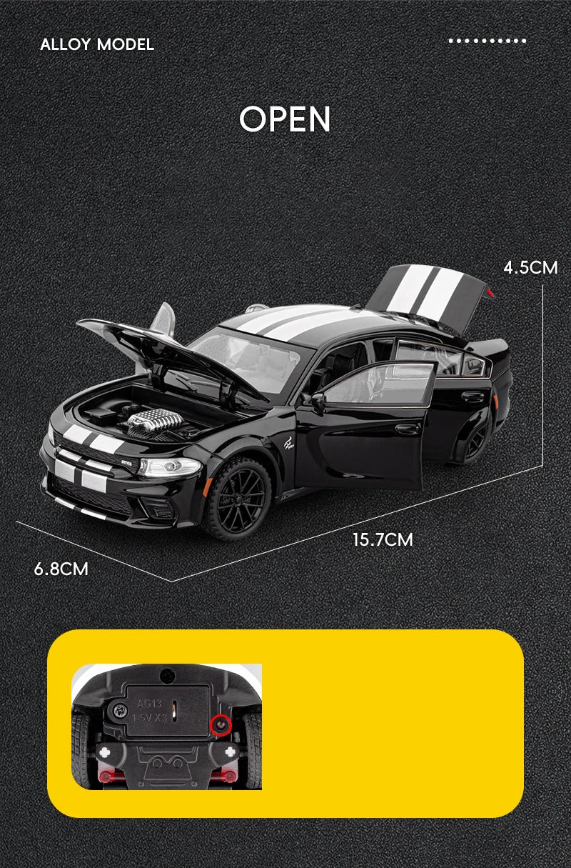 1:32 Charger SRT Hellcat Alloy Muscle Car Model with Sound, Lights, Pull-Back Action