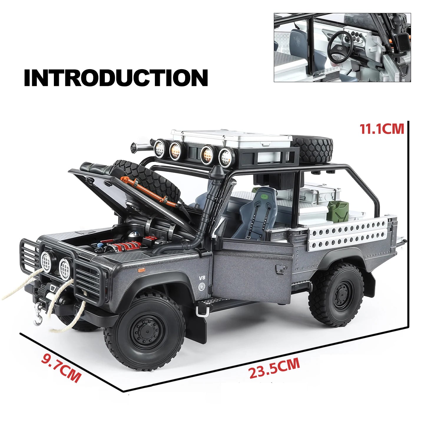 1:24 Land Rover Defender 110 SUV Diecast Model Car with Sound, Lights & Pull Back Action