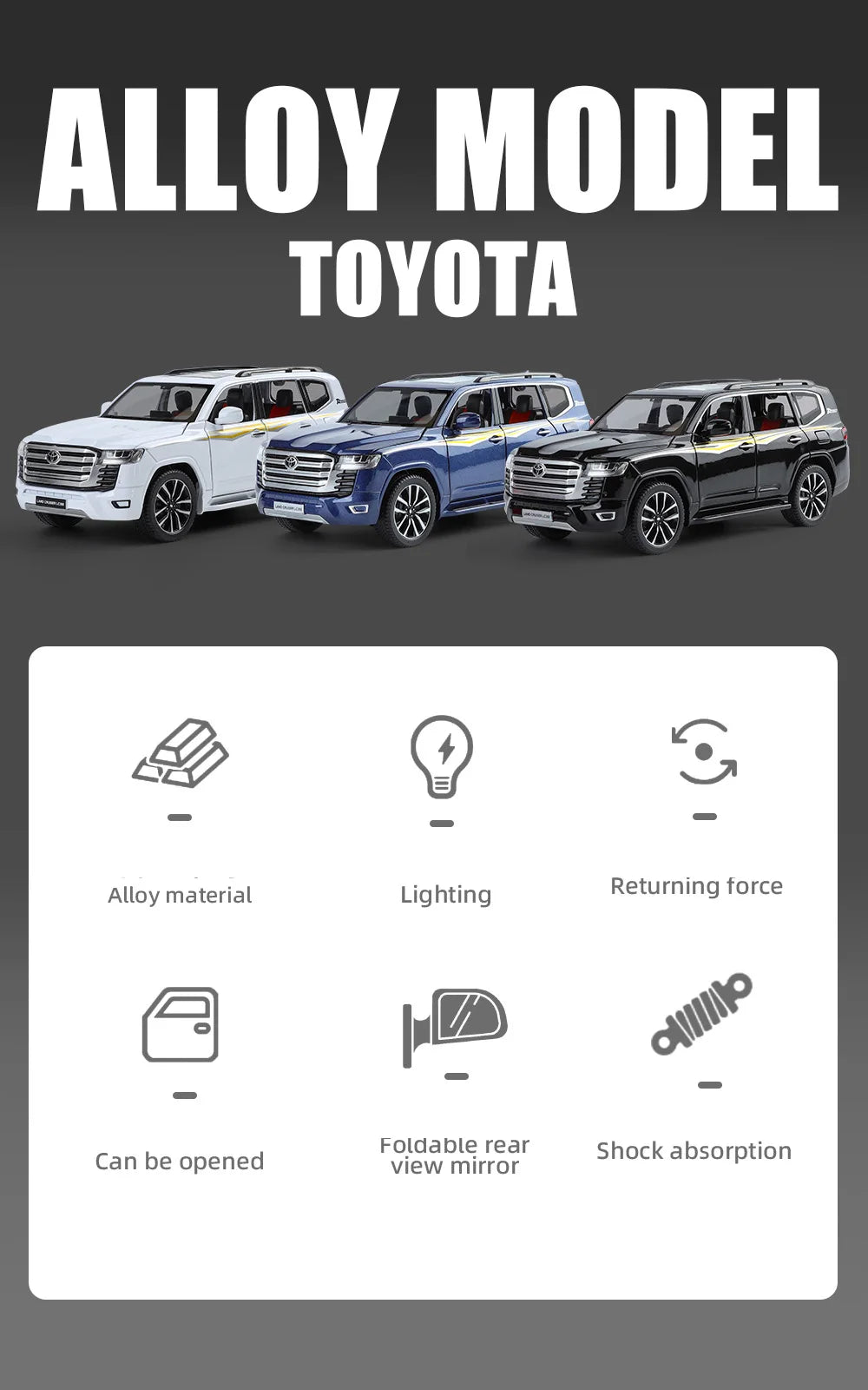 Toyota Land Cruiser LC300 Diecast Alloy SUV Model Car Pull Back Sound & Light