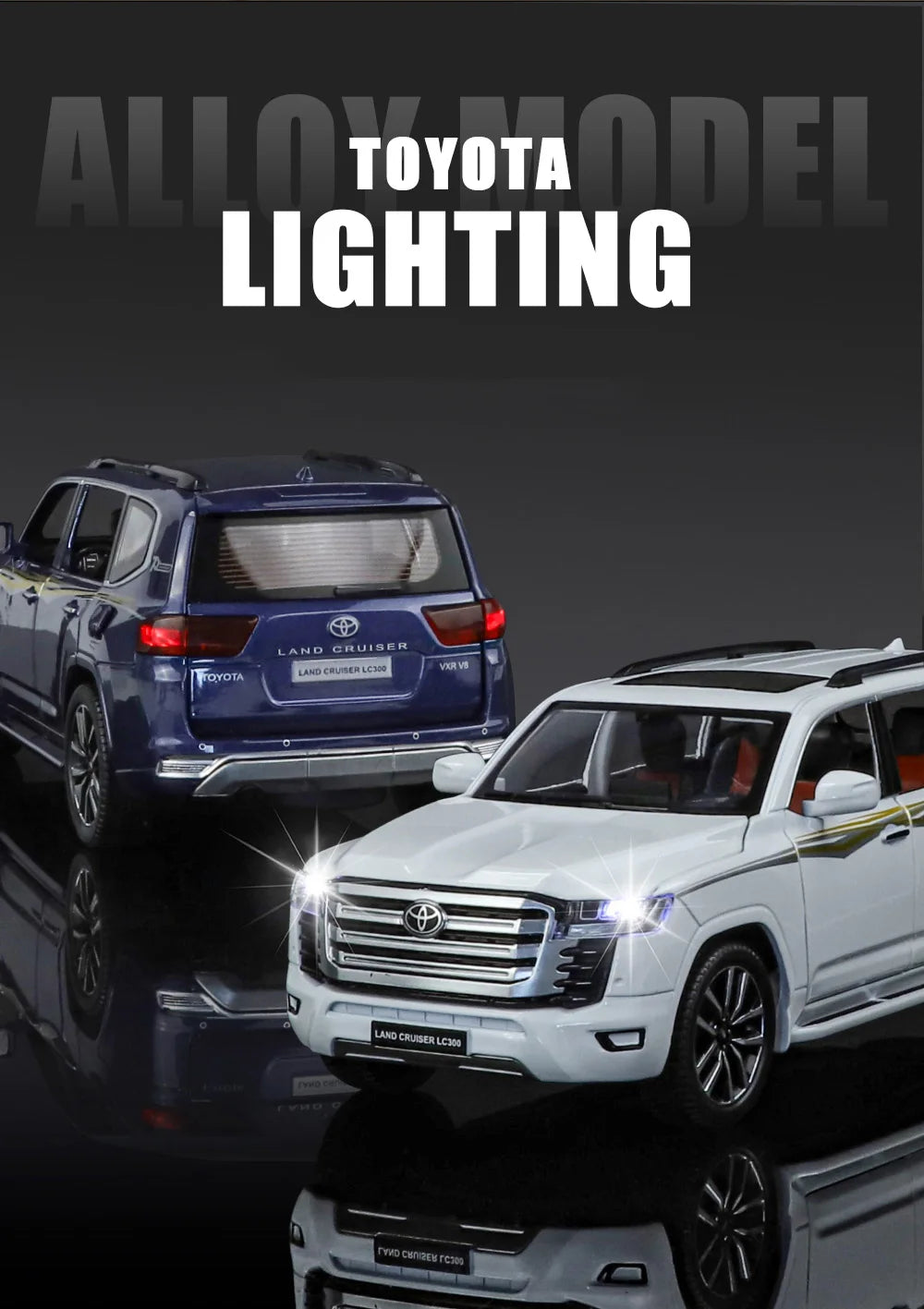 Toyota Land Cruiser LC300 Diecast Alloy SUV Model Car Pull Back Sound & Light