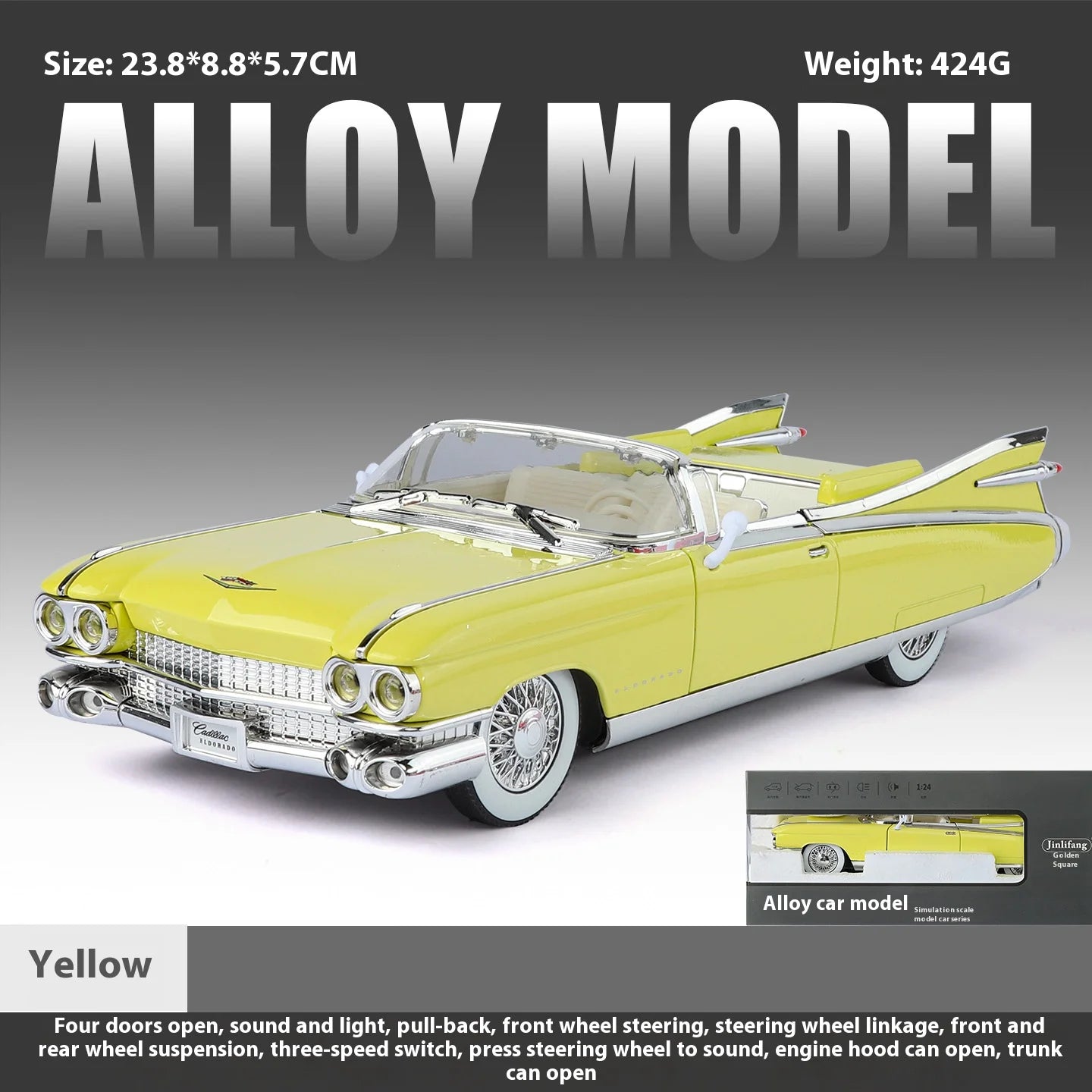 1:24 Retro Luxury Convertible Sports Car Diecast Model