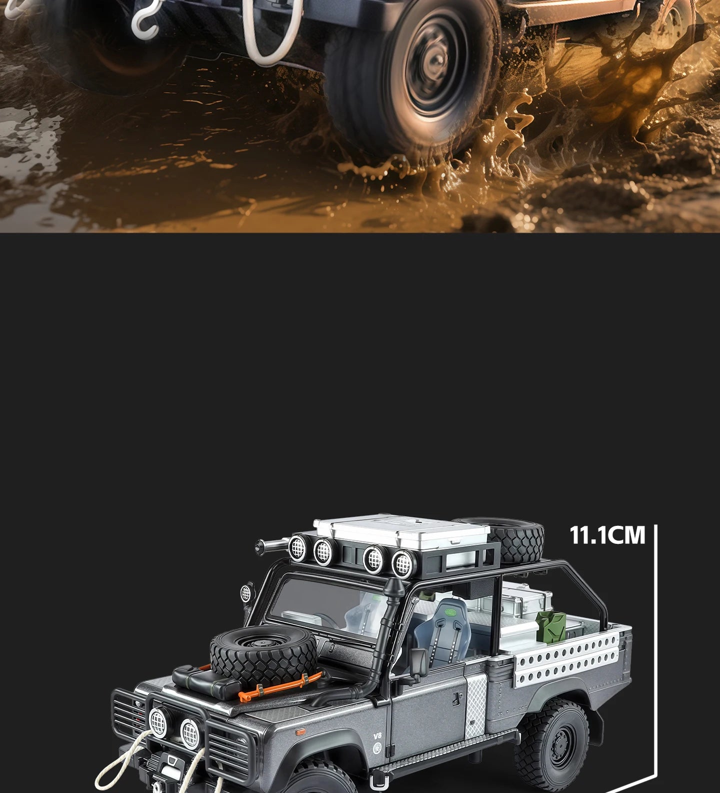 1:24 Land Rover Defender 110 SUV Diecast Model Car with Sound, Lights & Pull Back Action
