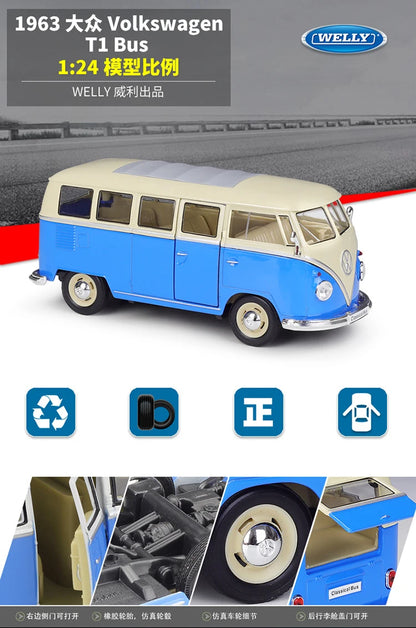 WELLY 1:24 Volkswagen VW T2 T1 Bus Alloy Diecast Vehicle Model