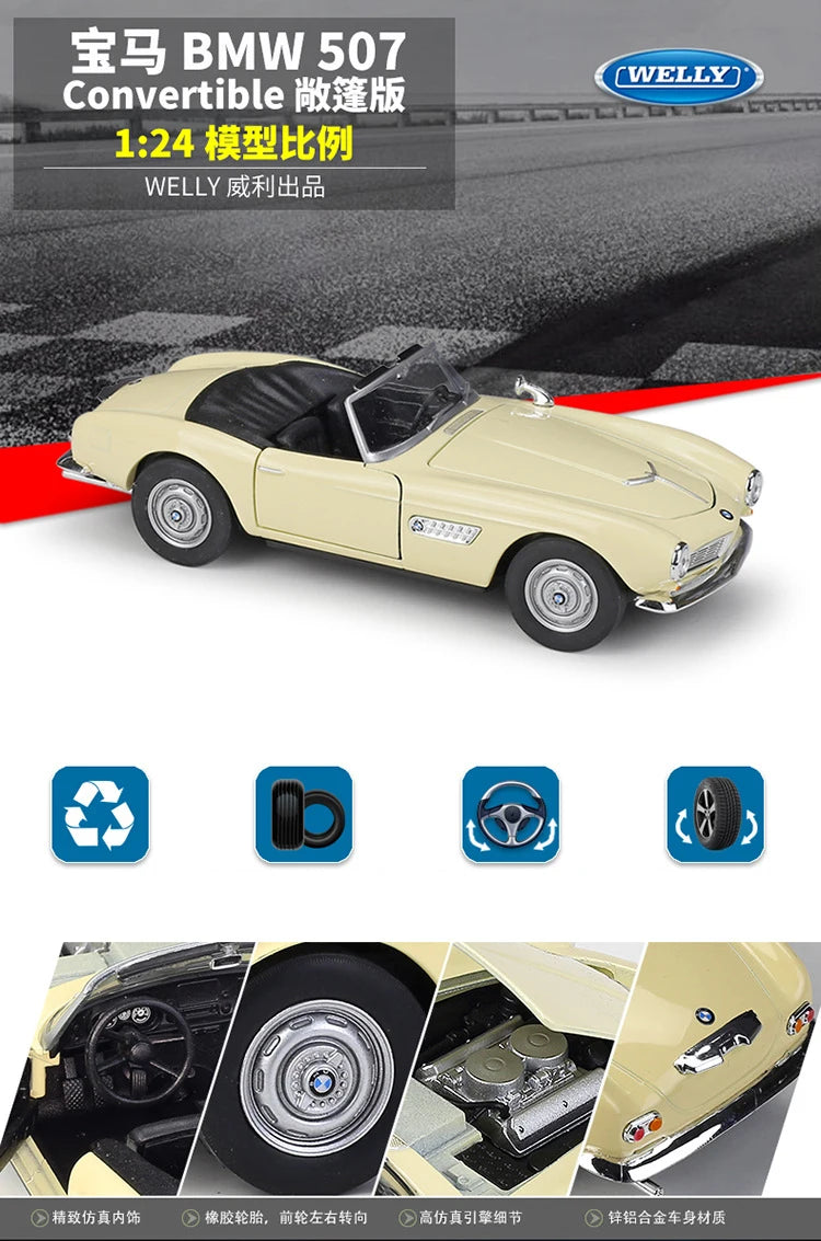 WELLY 1:24 BMW 507 Convertible BMW 507 Soft-Top 1956 Alloy Car Model Diecasts & Toy Vehicles Collect Car Toy Boy Birthday gifts