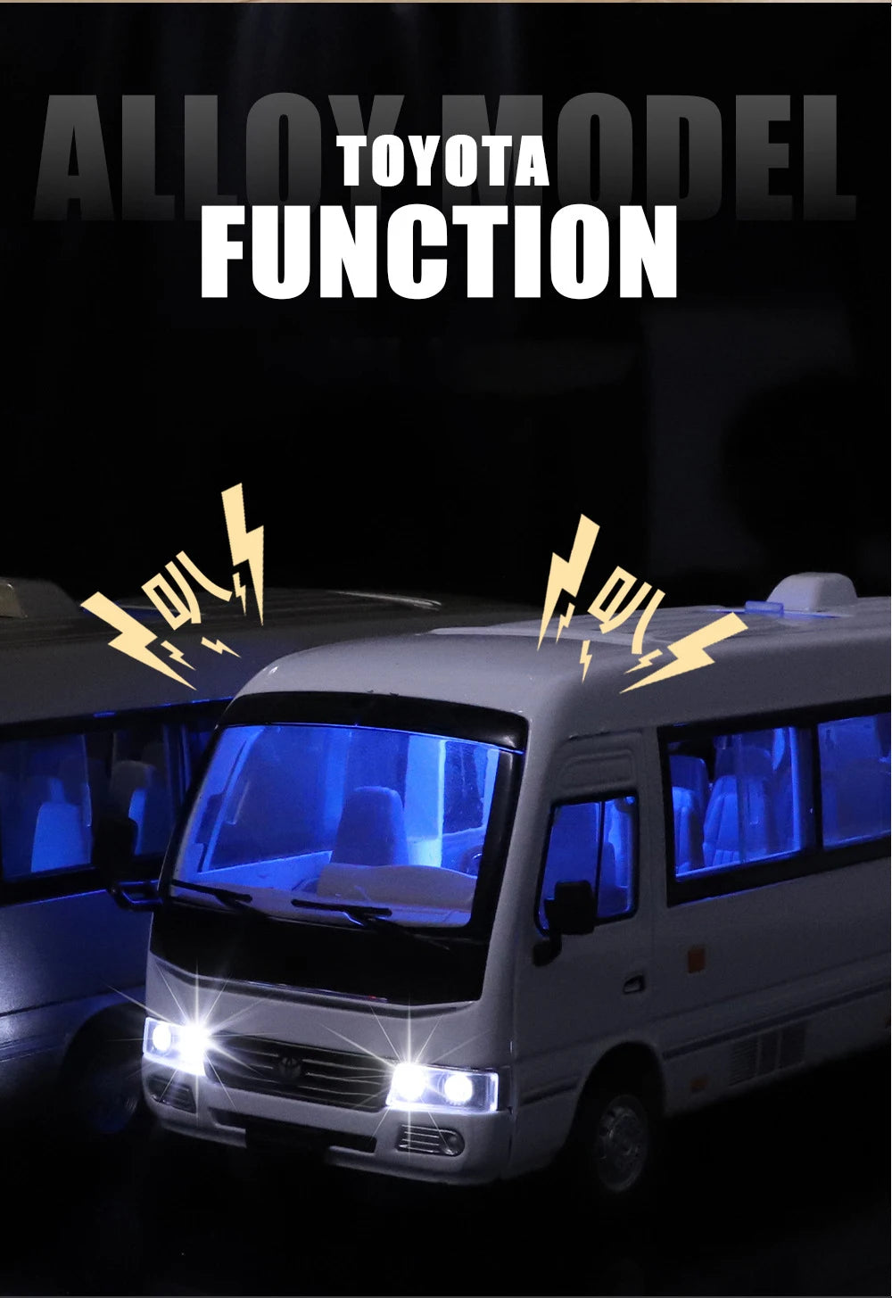 Toyota Coaster Mini Bus Diecast Model Vehicle - Sound & Light Efects