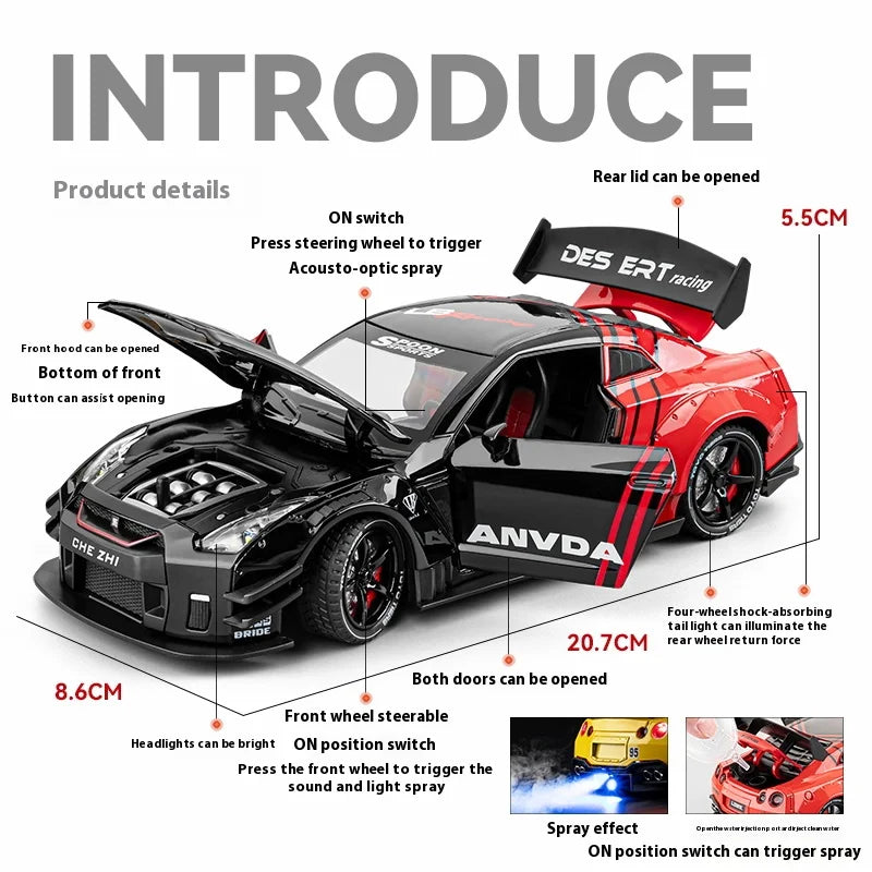 Nissan GT-R R35 Diecast Model Car with Sound & Light – 1:24 Scale