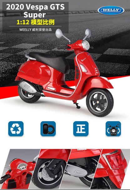 WELLY 1/12 Vespa GTS Super 2020 Die Cast Motorcycle Model Toy Vehicle Collection Autobike Off Road Autocycle Toys Car