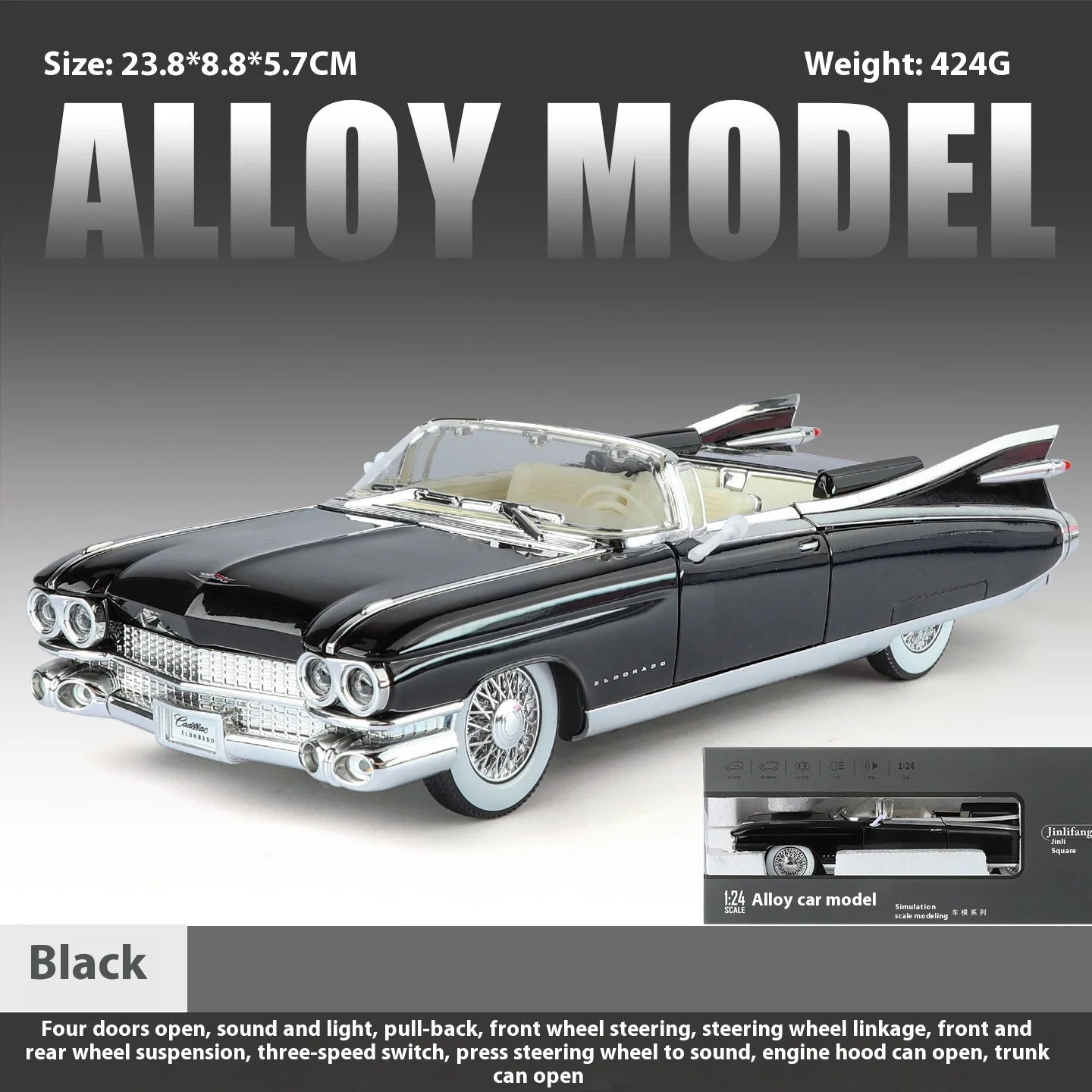 1:24 Retro Luxury Convertible Sports Car Diecast Model