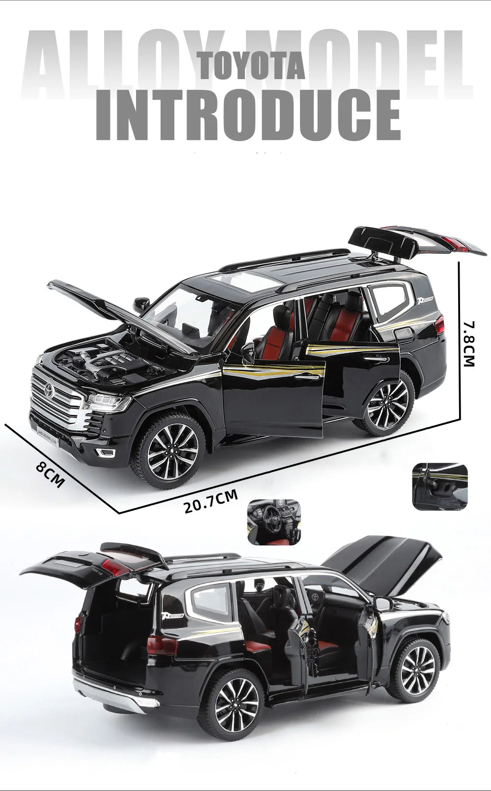 Toyota Land Cruiser LC300 Diecast Alloy SUV Model Car Pull Back Sound & Light