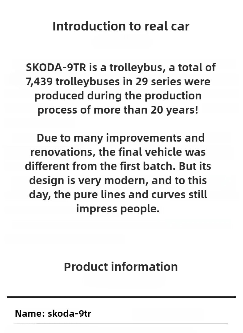 Skoda 9TR Diecast Trackless Tram Bus Model