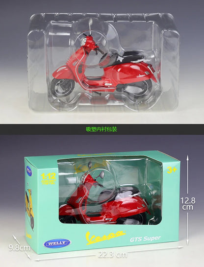WELLY 1/12 Vespa GTS Super 2020 Die Cast Motorcycle Model Toy Vehicle Collection Autobike Off Road Autocycle Toys Car