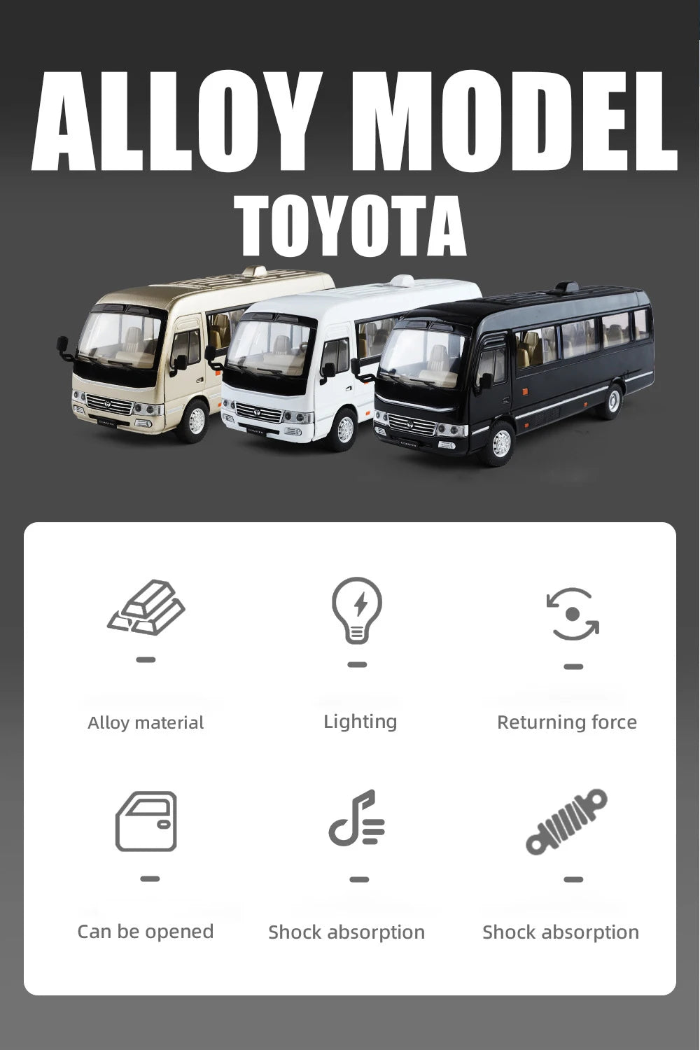 Toyota Coaster Mini Bus Diecast Model Vehicle - Sound & Light Efects