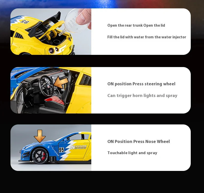Nissan GT-R R35 Diecast Model Car with Sound & Light – 1:24 Scale